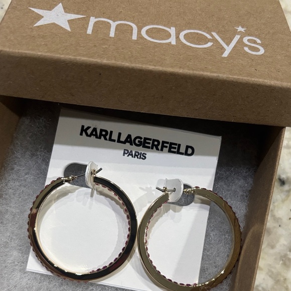 NWT KARL LAGERFELD PARIS Medium Pavé Hoop Earrings 1.37" - Picture 5 of 6